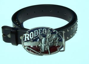rodeo cowboy and steer studded black belt