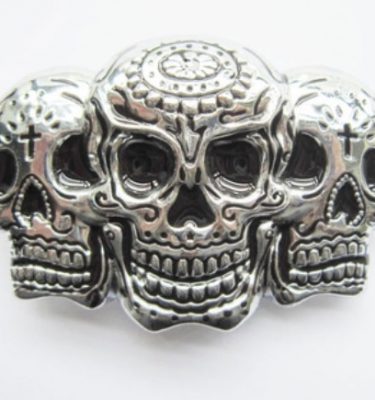 silver tattoo skulls belt buckle