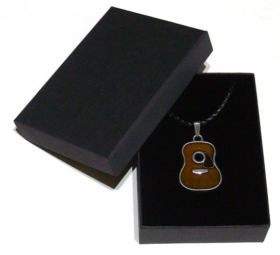 country guitar pendant with braided leather necklace with gift box