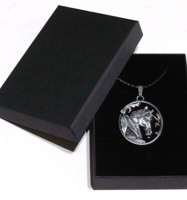 western horse pendant and braided leather necklace with gift box