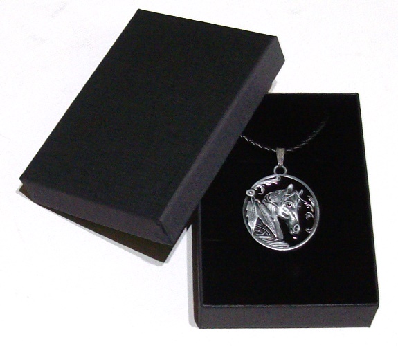 western horse pendant and braided leather necklace with gift box