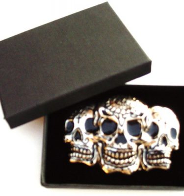 silver tattoo skulls belt buckle with gift box