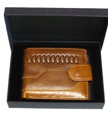 caramel leather wallet holds cards coins banknotes with gift box