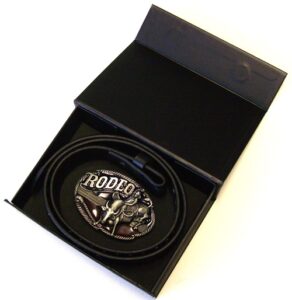 rodeo cowboy and steer black studded belt gift box