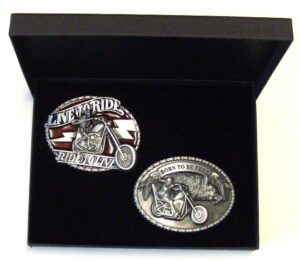 2 buckles live to ride and born to be free with gift box