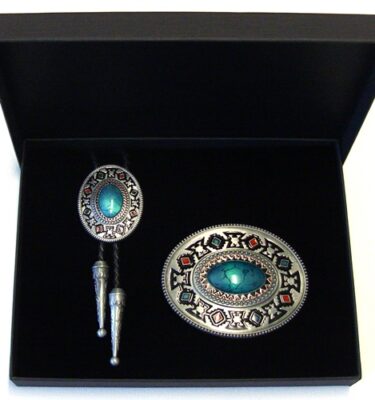 Oval Enamel Celtic Bolo Tie and matching Belt Buckle with Gift Box