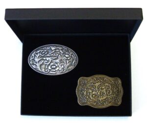 2 buckles, Oval Flower Pattern and Bronze Plated Flower Pattern
