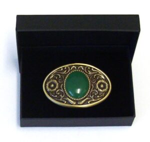 Solid Brass Oval Belt Buckle BP147 Green Insert with Black Gift Box
