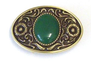 solid brass oval buckle green insert