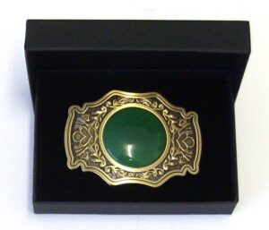 Solid Brass Western Belt Buckle BP146 Green Insert with Black Gift Box